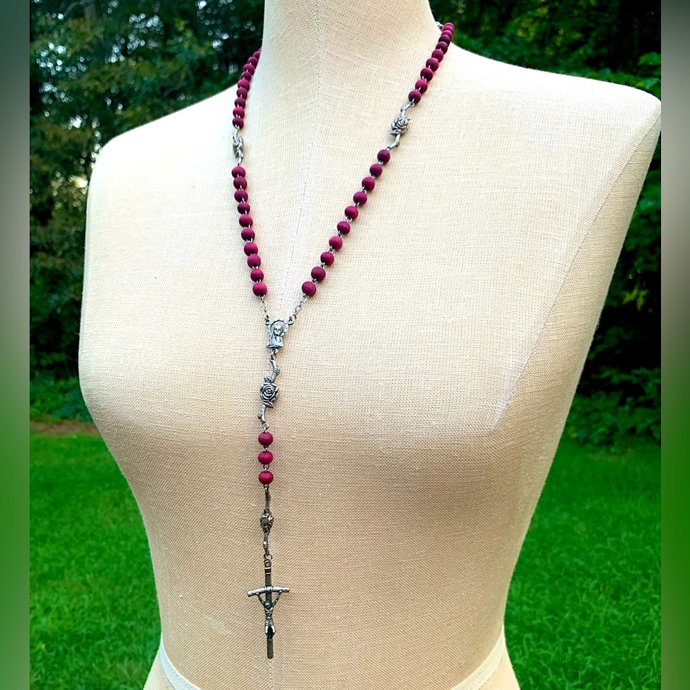 Italian Made Wood Bead Charm Rosary